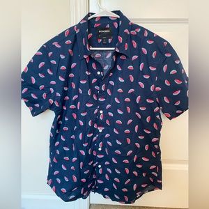 Bonobos Mens Riviera Short Sleeve Button Shirt Slim Fit Large Navy Watermelon
